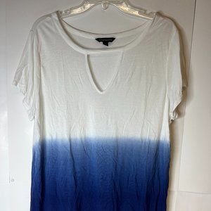 Rock & Republic Women's White & Blue Tie Dye Short Sleeve Shirt Top XL